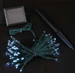 Pure White LED Solar Powered Lights 100 Light String Green Wire