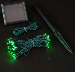 Green LED Solar Powered Lights 50 Light String Green Wire