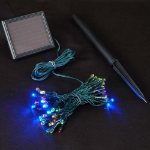 Multi LED Solar Powered Lights 50 Light String Green Wire