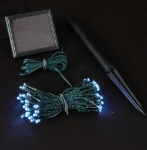 Pure White LED Solar Powered Lights 50 Light String Green Wire