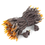 Amber/Orange Christmas Mini Lights 100 Light 50 Feet Long on Brown Wire