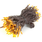 Amber/Orange Christmas Mini Lights 100 Light 50 Feet Long on Brown Wire