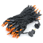 Frosted Orange Mini Lights 100 Light 50 Feet Long on Black Wire