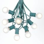 25 G30 Globe Light String Set with Frosted White Bulbs on Green Wire