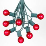 25 G30 Globe Light String Set with Red Satin Bulbs on Green Wire