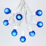 25 G30 Globe Light String Set with Blue Satin Bulbs on White Wire