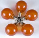 100 G30 Globe String Light Set with Orange Satin Bulbs on Brown Wire