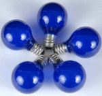 100 G30 Globe String Light Set with Blue Satin Bulbs on White Wire