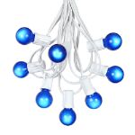 100 G30 Globe String Light Set with Blue Satin Bulbs on White Wire