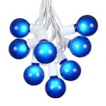 100 G50 Globe Light String Set with Blue Bulbs on White Wire