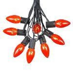 C9 25 Light String Set with Orange Bulbs on Black Wire