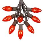 C9 25 Light String Set with Orange Bulbs on Brown Wire