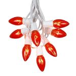 C9 25 Light String Set with Orange Bulbs on White Wire