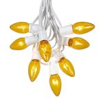 C9 25 Light String Set with Yellow Bulbs on White Wire