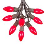 C9 25 Light String Set with Ceramic Red Bulbs on Brown Wire