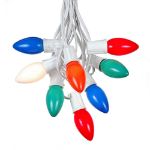 C9 25 Light String Set with Ceramic Assorted Bulbs on White Wire