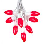 C9 25 Light String Set with Ceramic Red Bulbs on White Wire