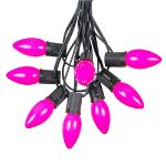 C9 25 Light String Set with Ceramic Pink Bulbs on Black Wire