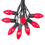 C9 25 Light String Set with Ceramic Red Bulbs on Black Wire