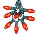 100 C9 Christmas Light Set - Orange Bulbs - Green Wire