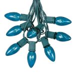 100 C9 Christmas Light Set - Teal Bulbs - Green Wire