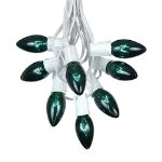 100 C9 Christmas Light Set - Green Bulbs - White Wire