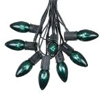 100 C9 Christmas Light Set - Green Bulbs - Black Wire