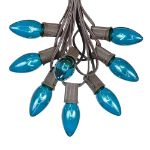 100 C9 Christmas Light Set - Teal Bulbs - Brown Wire