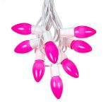 100 C9 Ceramic Christmas Light Set - Pink - White Wire
