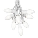 100 C9 Ceramic Christmas Light Set - White - White Wire