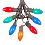 100 C9 Ceramic Christmas Light Set - Assorted - Brown Wire
