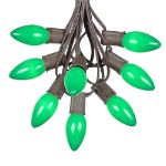 100 C9 Ceramic Christmas Light Set - Green - Brown Wire