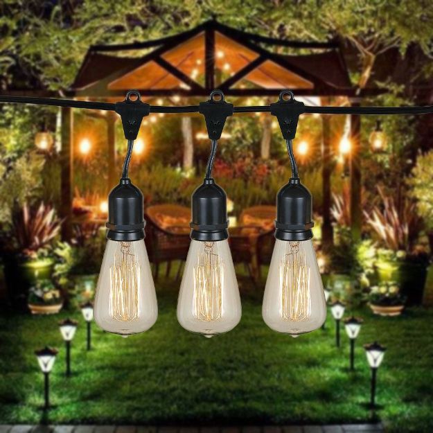15 ST64 Vintage Edison String Light Set - 48' - Black Wire 