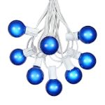 100 G40 Globe String Light Set with Blue Satin Bulbs on White Wire
