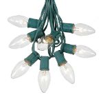25 Twinkling C9 Christmas Light Set - Clear - Green Wire