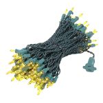 Yellow Christmas Mini Lights 100 Light 50 Feet Long on Green Wire