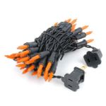 Black Wire Frosted Orange Christmas Mini Lights 50 Light 11 Feet Long