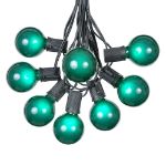 25 G50 Globe Light String Set with Green Bulbs on Black Wire