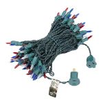 Red/White/Blue Christmas Mini Lights 100 Light 50 Feet Long on Green Wire