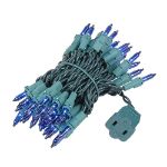 Blue 50 Light 11' Long Green Wire Christmas Mini Lights