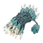 Clear 50 Light 11' Long Green Wire Christmas Mini Lights