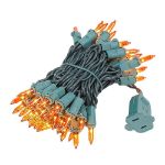 Amber/Orange 50 Light 11' Long Green Wire Christmas Mini Lights