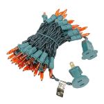 Amber/Orange 50 Light 11' Long Green Wire Christmas Mini Lights