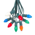 25 Light String Set with Multi Ceramic C7 Bulbs on Green Wire