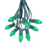 25 Light String Set with Green Ceramic C7 Bulbs on Green Wire