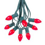 25 Light String Set with Red Ceramic C7 Bulbs on Green Wire