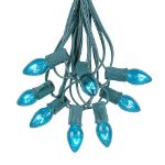 100 C7 String Light Set with Teal Bulbs on Green Wire