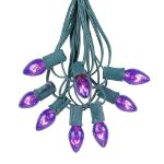 100 C7 String Light Set with Purple Bulbs on Green Wire