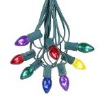 100 C7 String Light Set with Assorted Bulbs on Green Wire