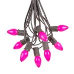 25 Light String Set with Pink Ceramic C7 Bulbs on Brown Wire